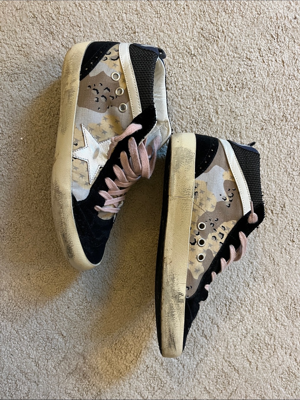 Golden Goose High-Top Sneakers in Black, Beige & Pink